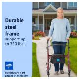 Medline Steel Rollator Walker with Seat, Burgundy