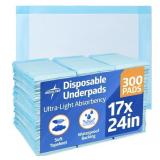 Medline Light Absorbency Underpad, 17' x 24', 300