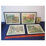 (4) Currier & Ives Famed Prints & (1) Hummel Print