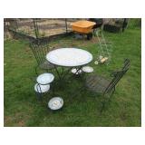 Wrought Iron Table, 2 Chairs & 2 Stands