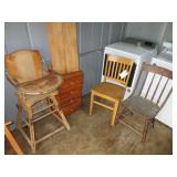 High Chair, (2) Chairs & Cabinet