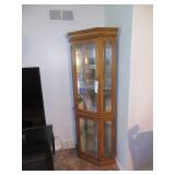 Oak Lighted Corner Curio Cabinet