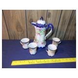 Oriental Chocolate Pot w/ Matching Cups