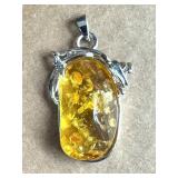 NEW Silver Pendant w/Baltic Amber Gemstone