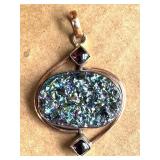 NEW Copper Pendant w/Druzy & Garnet Stones