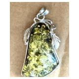 NEW Silver Pendant w/Baltic Amber Gemstone