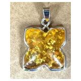 NEW 18KGP Pendant w/Baltic Amber Gemstone