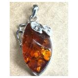 NEW 18KGP Pendant w/Amber Gemstone