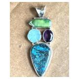 NEW Sterling Silver Pendant w/4 Large Gemstones