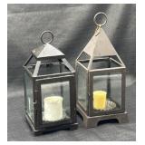 Set of 2 Metal & Glass Candle Lanterns
