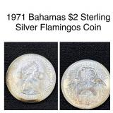 1971 Bahamas $2 Sterling Silver Flamingos Coin