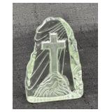 Vintage Green Art Glass Cross Paperweight