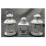 Lot of 3 Rustic Metal & Glass Tealight Lanterns