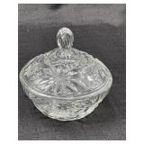 Vintage Cut Glass Covered Candy Dish- Starburst