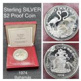 1974 Bahamas $2 Sterling Silver Proof NICE!