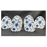 6 Blue & White Floral Wooden Egg Decor