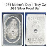 1974 Mother's Day 1 Troy Oz .999 Silver Proof Bar