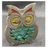 Vintage Cast Iron Stained Glass Owl Napkin Holder