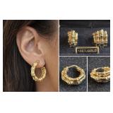 14K Gold Bamboo Hoop Earrings 5.01grams