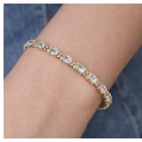 14k Gold & Blue Stone Tennis Bracelet 7in