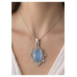 Australian White Fire Opal Pendant Silvertone
