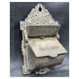 Vintage Cast Iron Wall Mount Match Holder Safe
