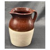 Vintage Two-Tone Stoneware Pitcher Brown & Cream