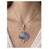 New Handcrafted Silvertone Blue Stone Pendant