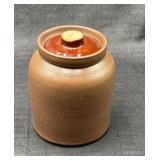 Vintage Brown Glazed Stoneware Crock Jar w/Lid