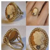 14K Gold Cameo Ring w/Diamond Accent Size 6