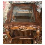 Glass top Oak Lamp Table