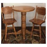 Oak High Top Table and 2 Chairs