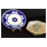 Flow Blue Plate and Hand Painted Bowl