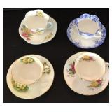 (4) Floral Bone China Cups and Saucers