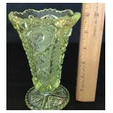 Vaseline Pressed Glass Vase (6")