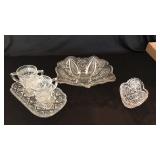 Crystal Bowl, Cup, Creamer, Candy Bowl and Tray