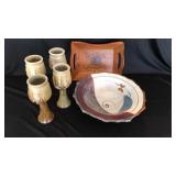 Pottery Bowl and (4) Goblets