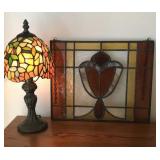 Leaded Glass Pane and Lamp