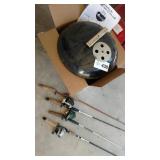 (3) Fishing Poles & Weber Tuck-N-Carry Grill