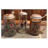 (3) Clear Glass Beer Steins