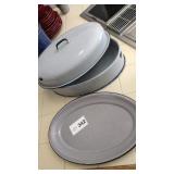 Grey Enamelware Plate and Cake Pan