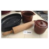 (2) Ceramic Canisters and Black Graniteware.