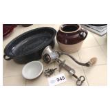 Graniteware Roasting Pan and American Meat Grinder