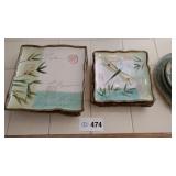 (4) Dragonfly Plates and Green Johnson Bros Plates