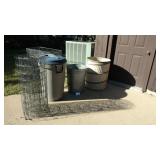 Roll of Fencing, (3) Large Trash Cans