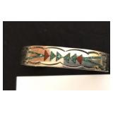 Southwest Silver Bracelet with Shell Inlay