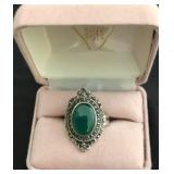 Silver and Green Ring