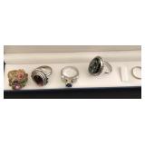 4 Costume Jewelry Rings and 18KT White Gold Ring