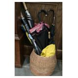 (7) Umbrellas and Wicker Basket