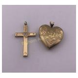 VTG Cross Cross & Heart Pendant Gold Filled